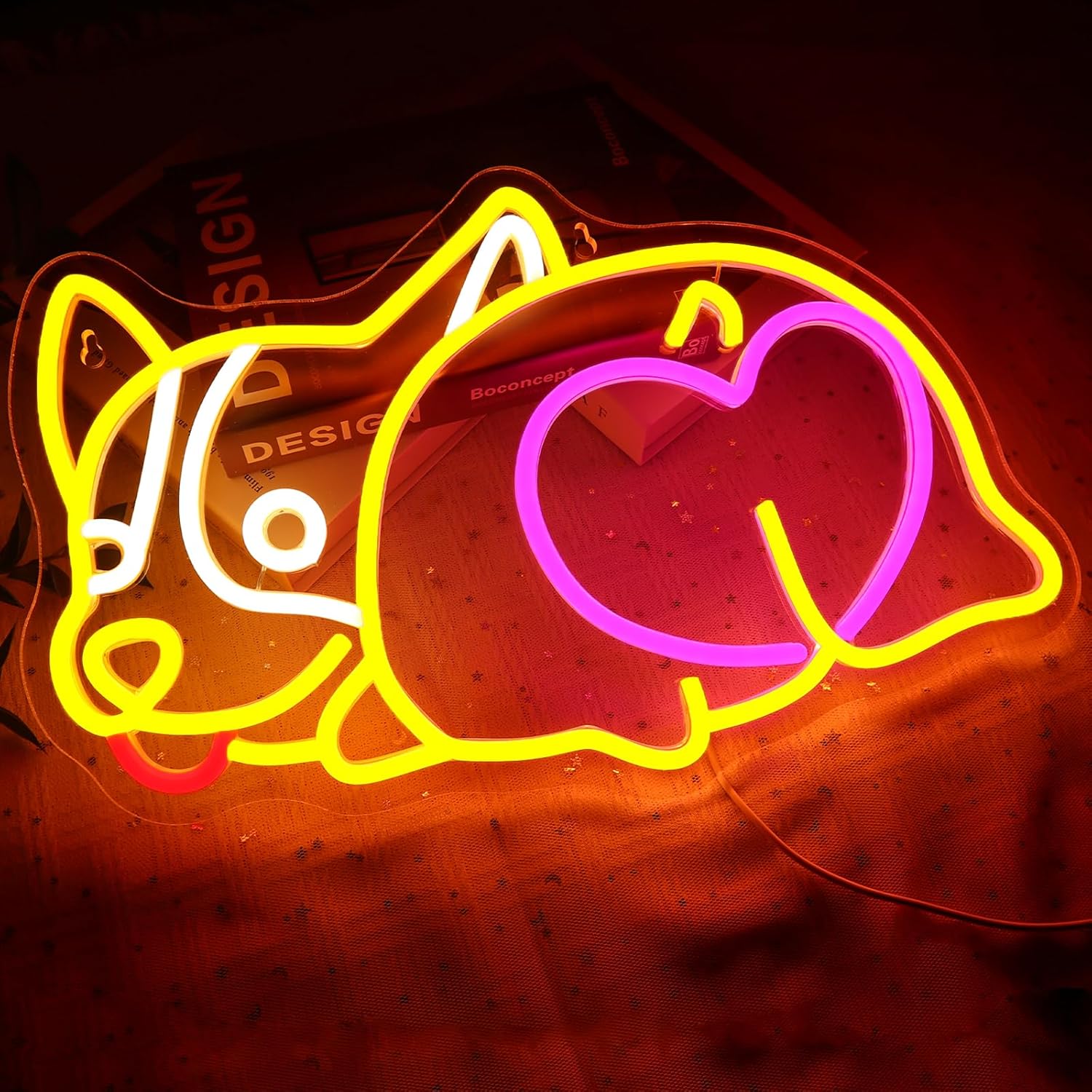 Neonowy znak z psem rasy corgi – Zoo Party Games recenzja i cena